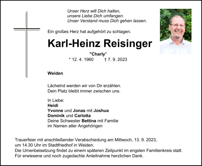 Traueranzeige Karl-Heinz Reisinger, Weiden