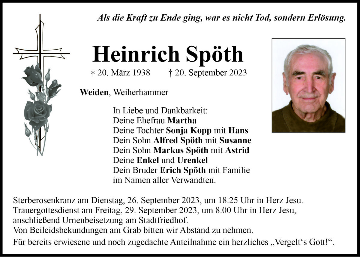 Traueranzeige Heinrich Spöth, Weiden
