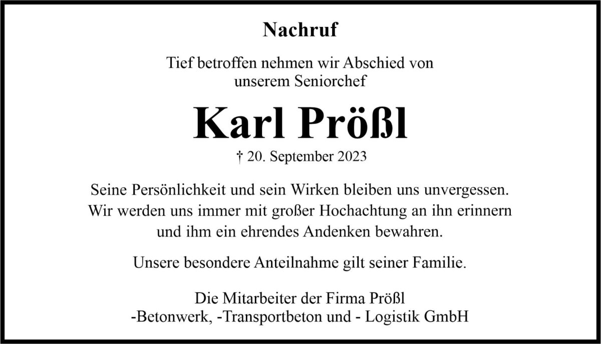 Nachruf Karl Prößl, Weiden