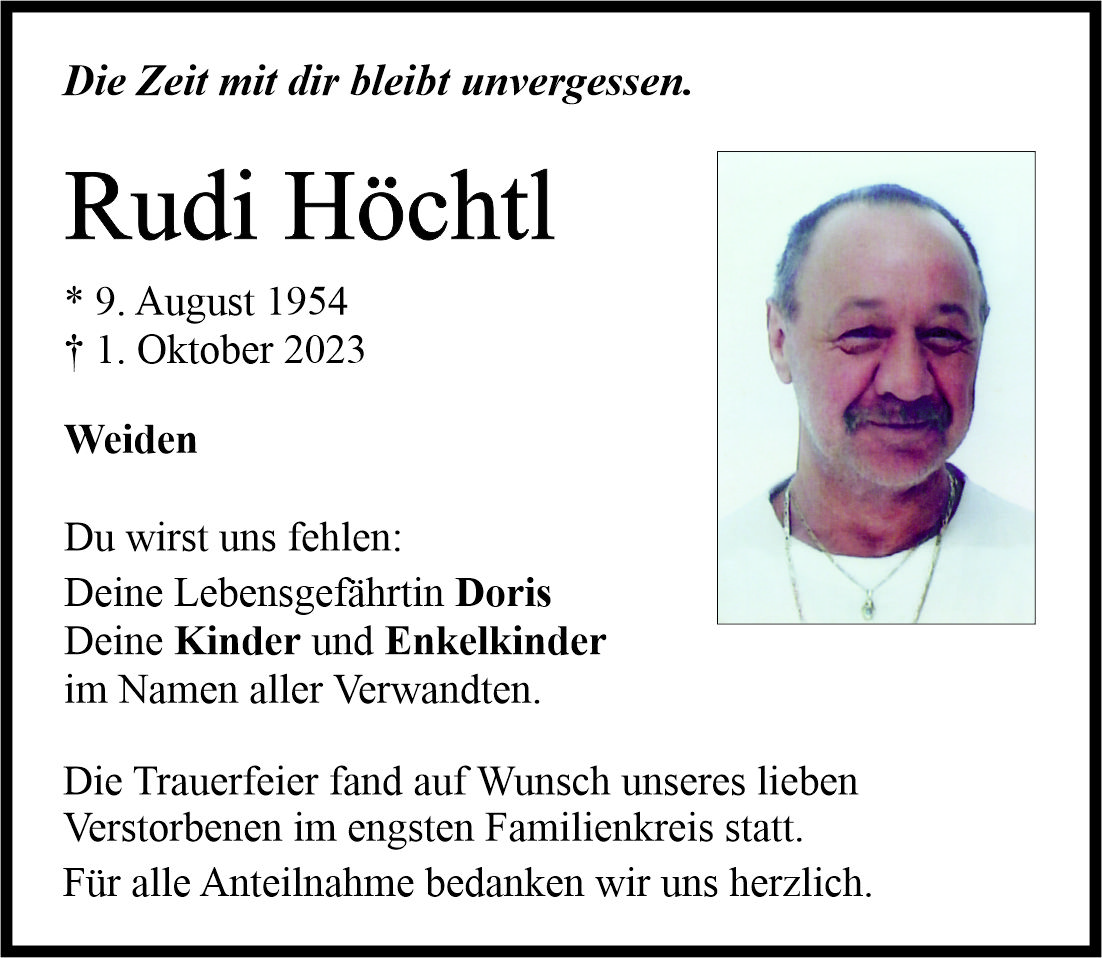 Traueranzeige Rudi Höchtl, Weiden