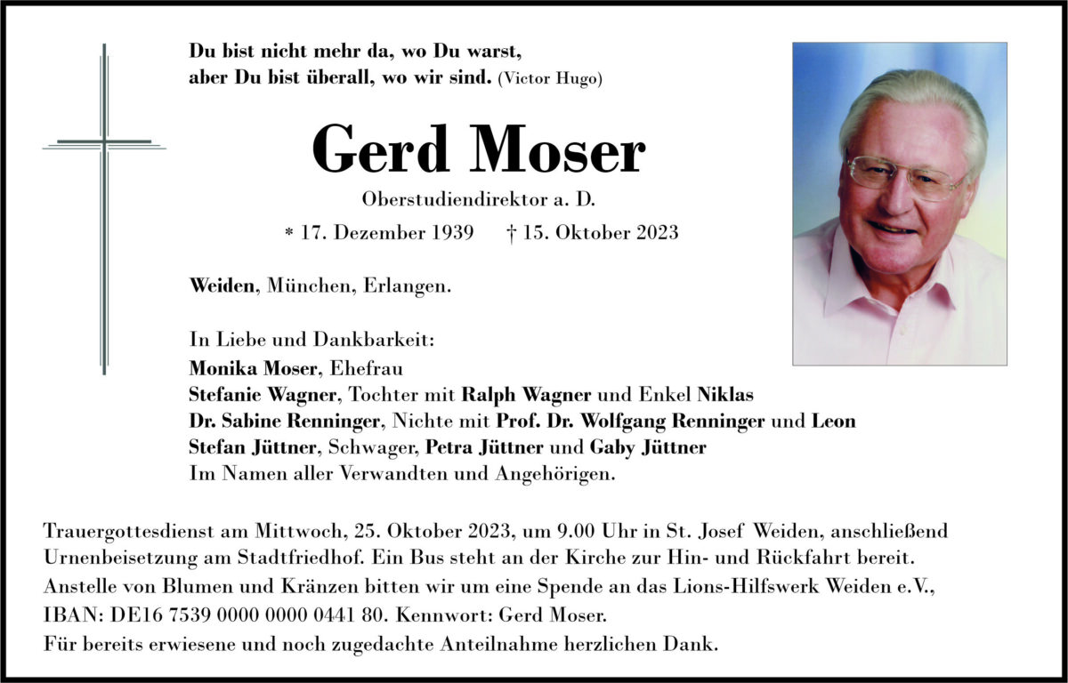 Traueranzeige Gerd Moser, Weiden