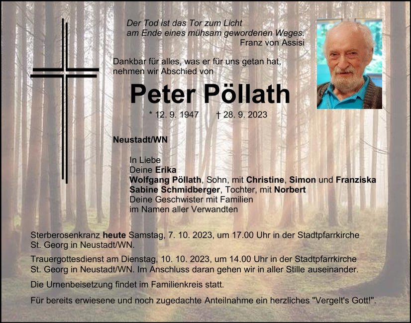 Traueranzeige Peter Pöllath, Neustadt/WN