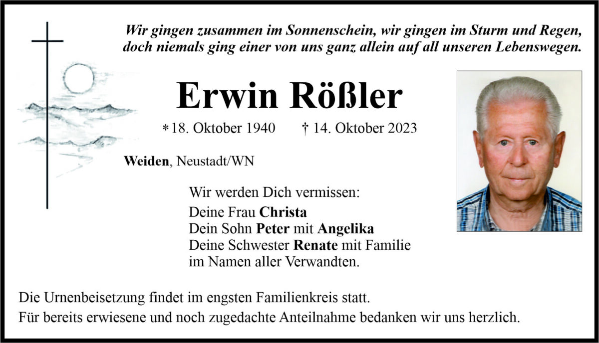 Traueranzeige Erwin Rößler, Weiden