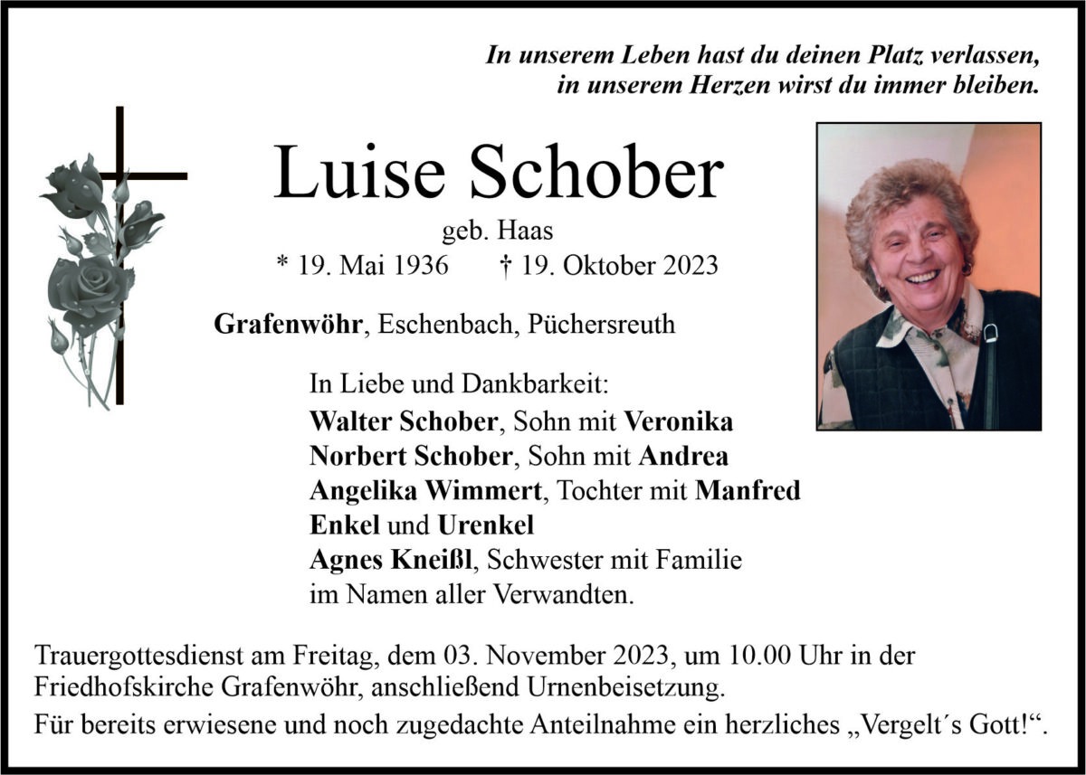 Traueranzeige Luise Schober, Grafenwöhr