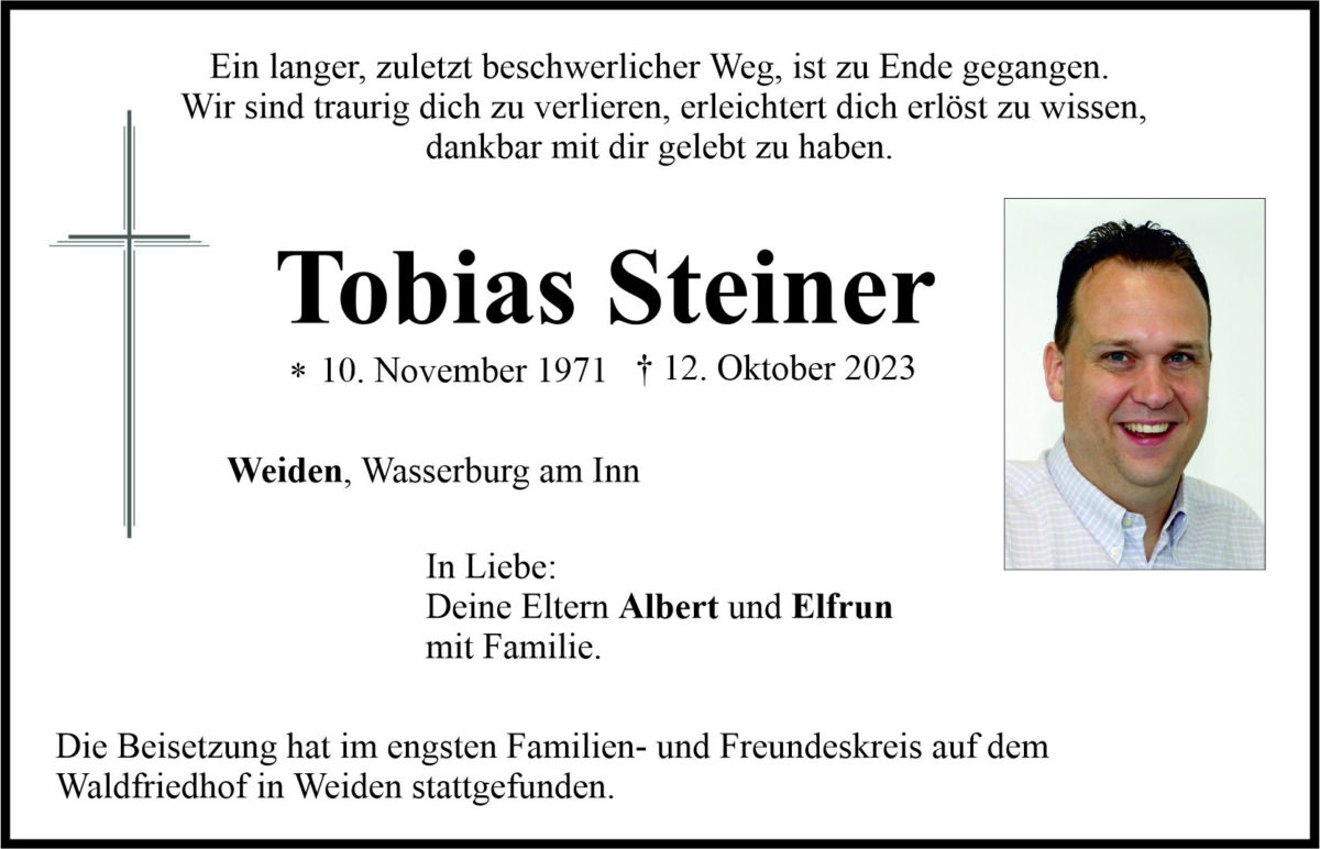 Traueranzeige Tobias Steiner, Weiden