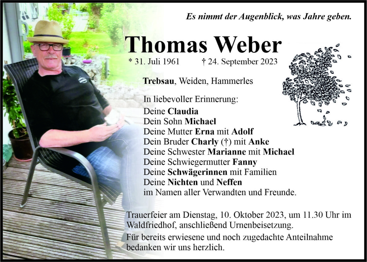 Traueranzeige Thomas Weber, Trebsau