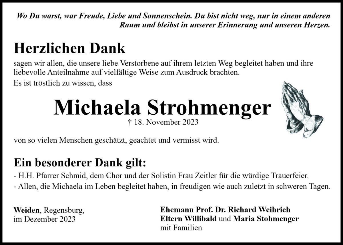 Danksagung Michaela Strohmenger, Weiden