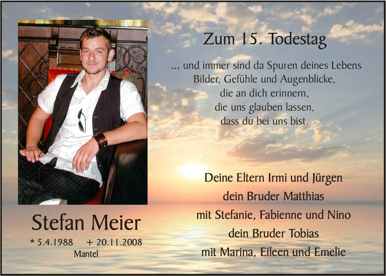 Memoriamsanzeige Stefan Meier, Mantel