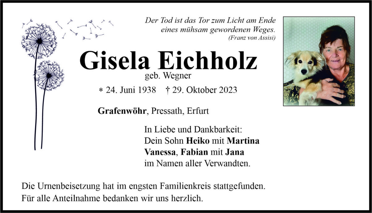 Traueranzeige Gisela Eichholz, Grafenwöhr