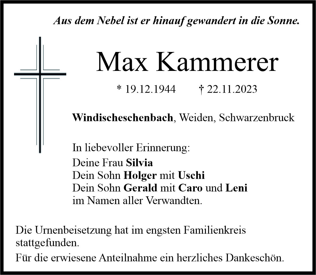 Traueranzeige Max Kammerer, Windischeschenbach