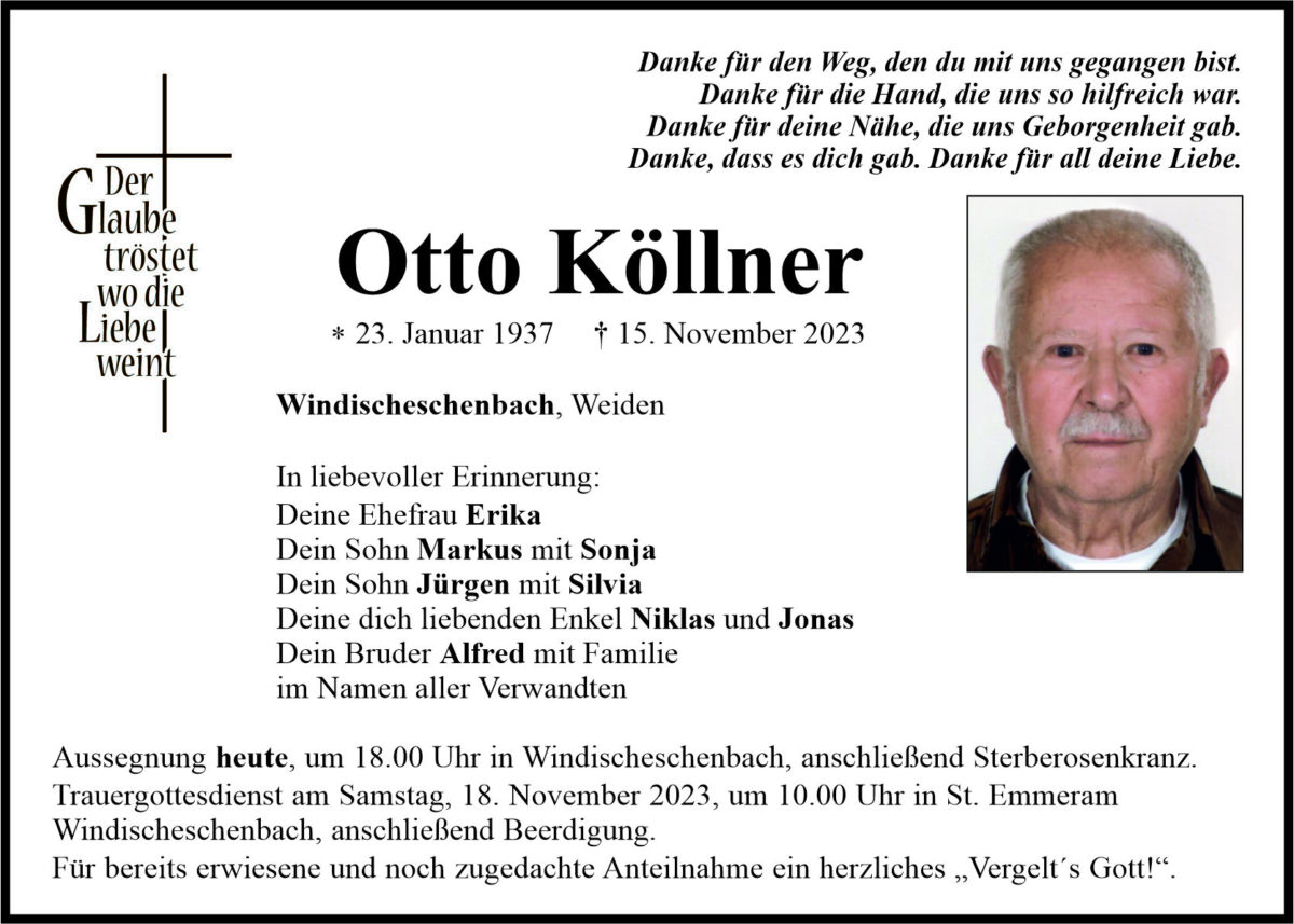 Traueranzeige Otto Köllner, Windischeschenbach