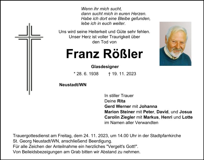 Traueranzeige Franz Rößler, Neustadt/WN