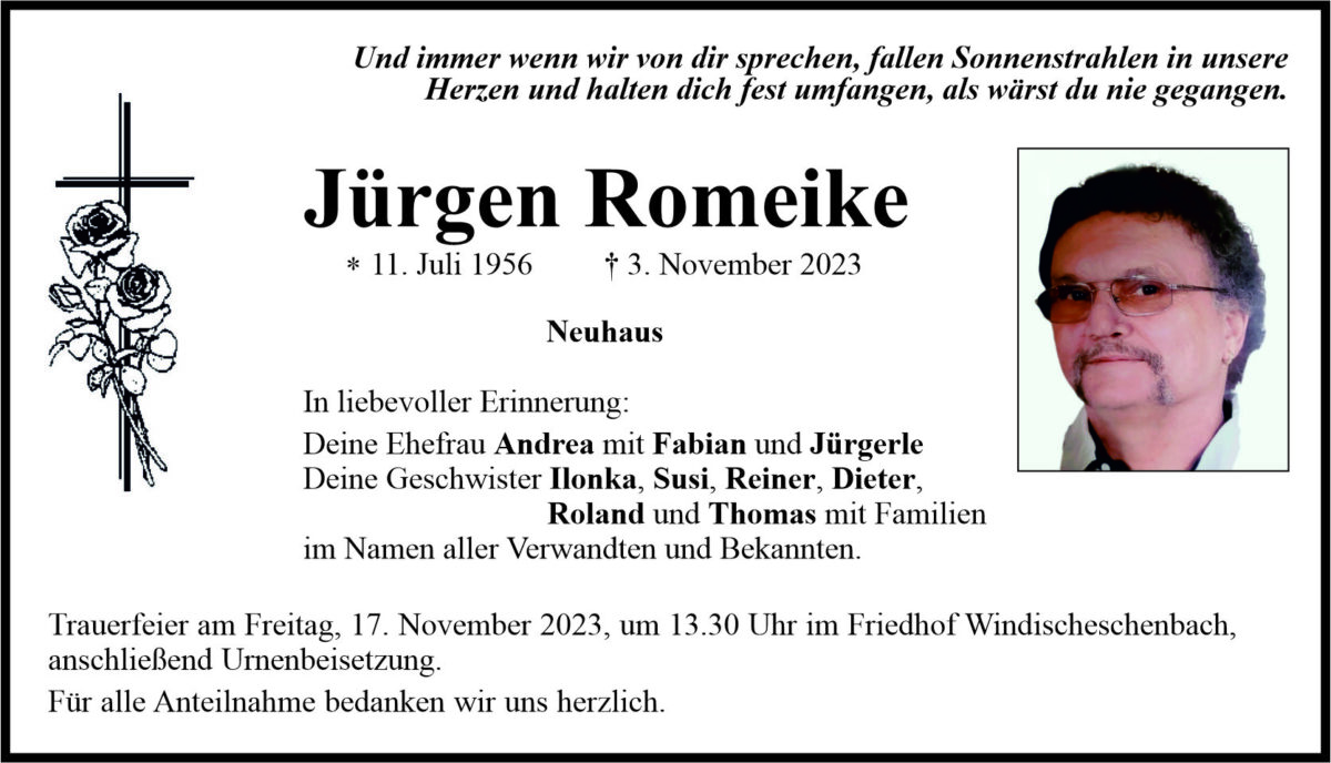 Traueranzeige Jürgen Romeike, Neuhaus