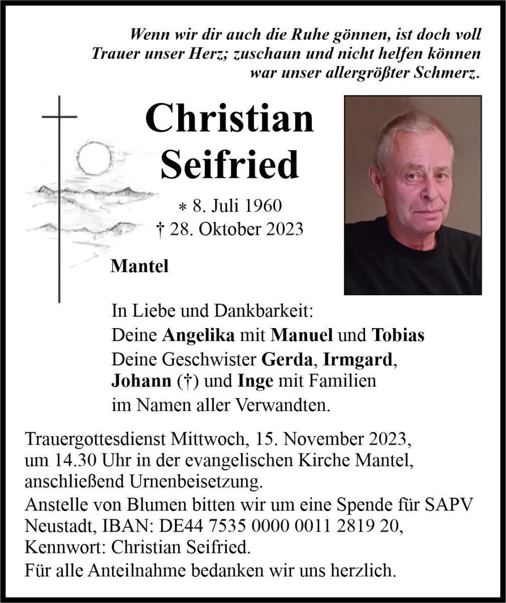 Traueranzeige Christian Seifried, Mantel