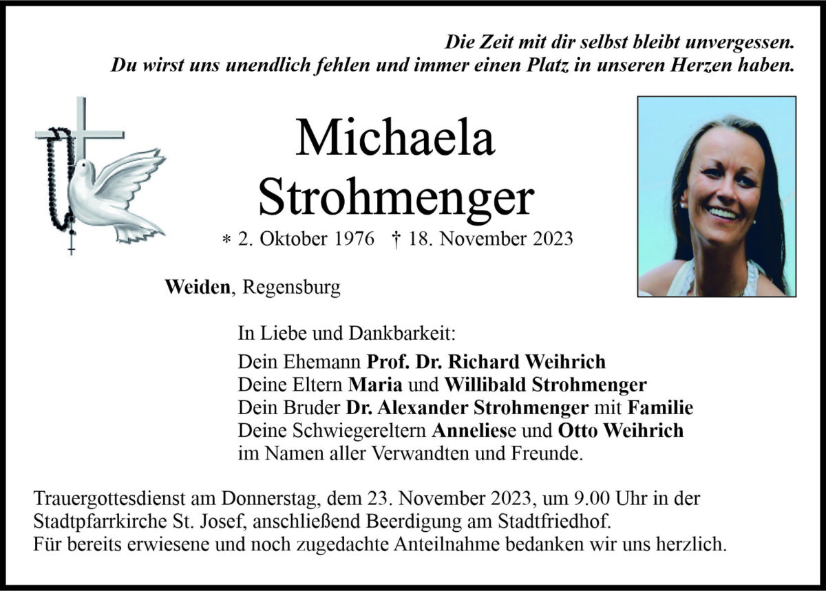 Traueranzeige Michaela Strohmenger, Weiden
