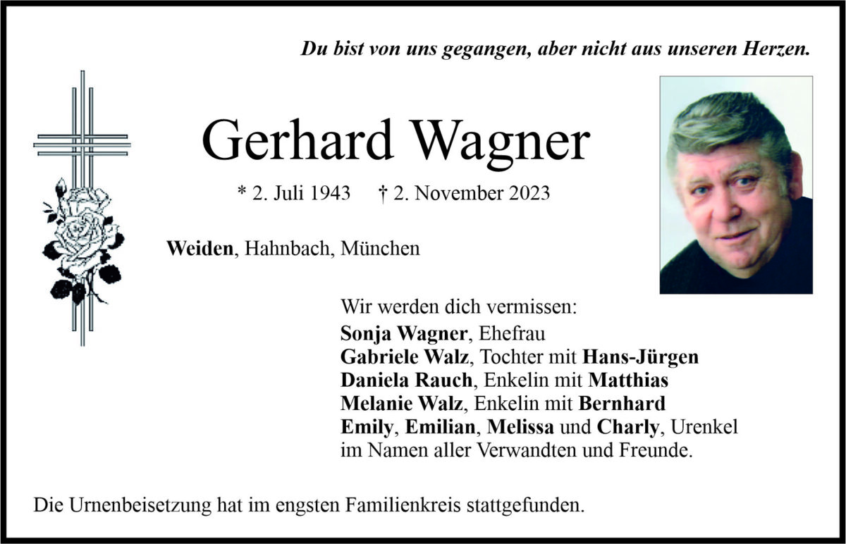 Traueranzeige Gerhard Wagner, Weiden