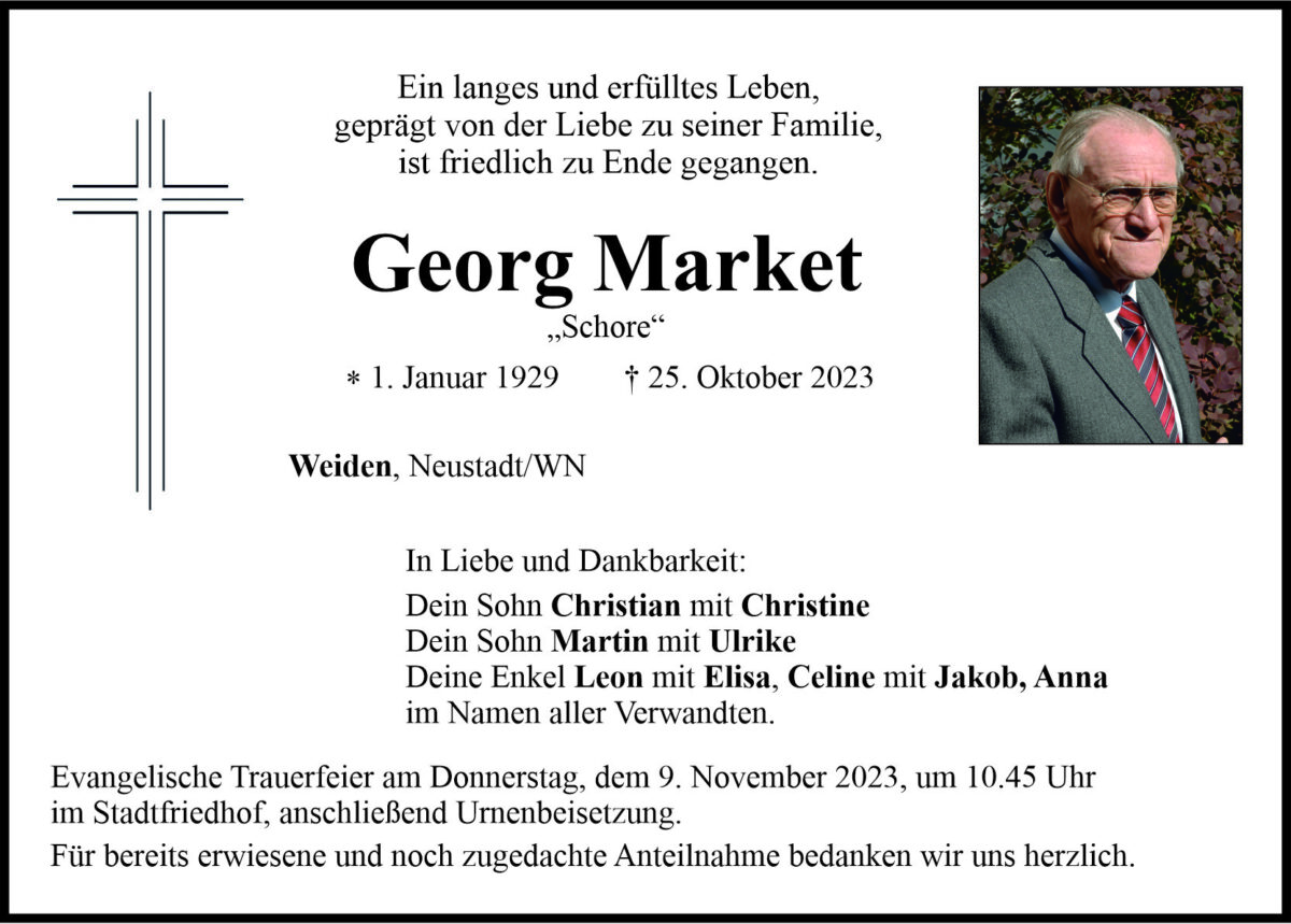 Traueranzeige Georg Market, Weiden