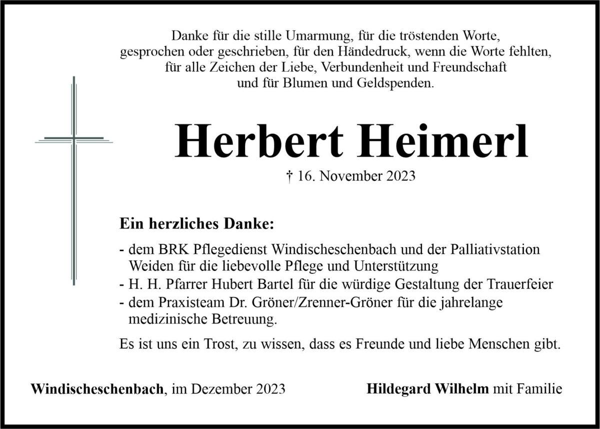 Danksagung Herbert Heimerl, Windischeschenbach