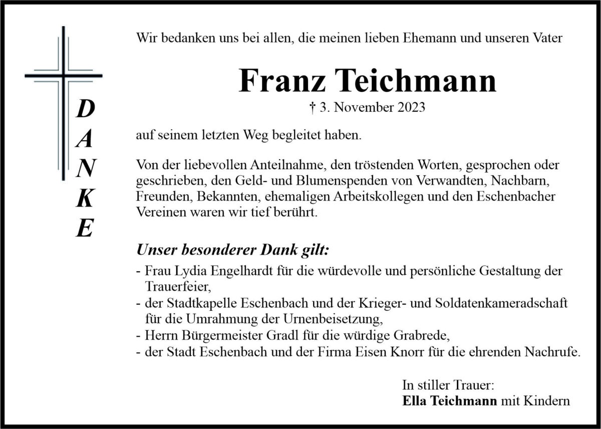Danksagung Franz Teichmann