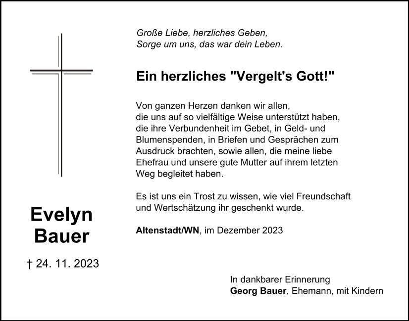 Danksagung Evelyn Bauer, Altenstadt/WN