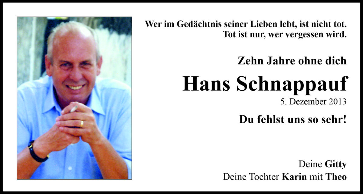 Jahresanzeige Hans Schnappauf