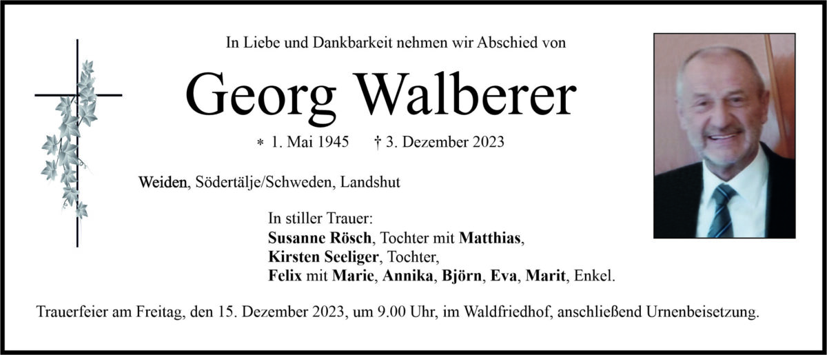 Traueranzeige Georg Walberer, Weiden