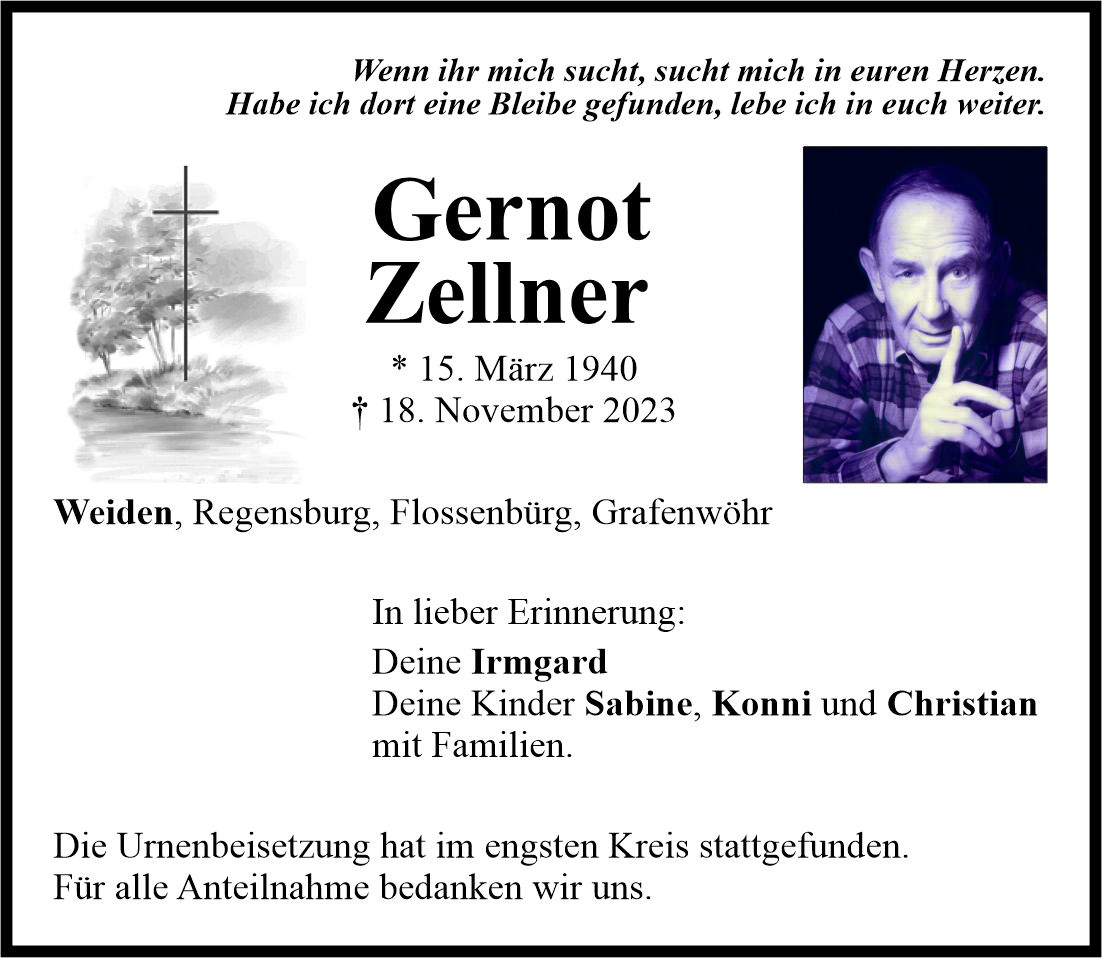 Traueranzeige Gernot Zellner, Weiden