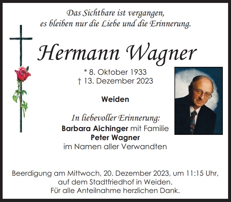 Todesanzeige Herrmann Wagner, Weiden