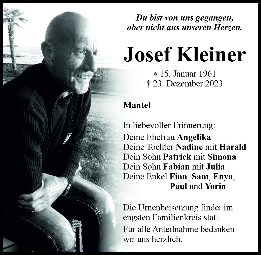 Traueranzeige Josef Kleiner, Mantel