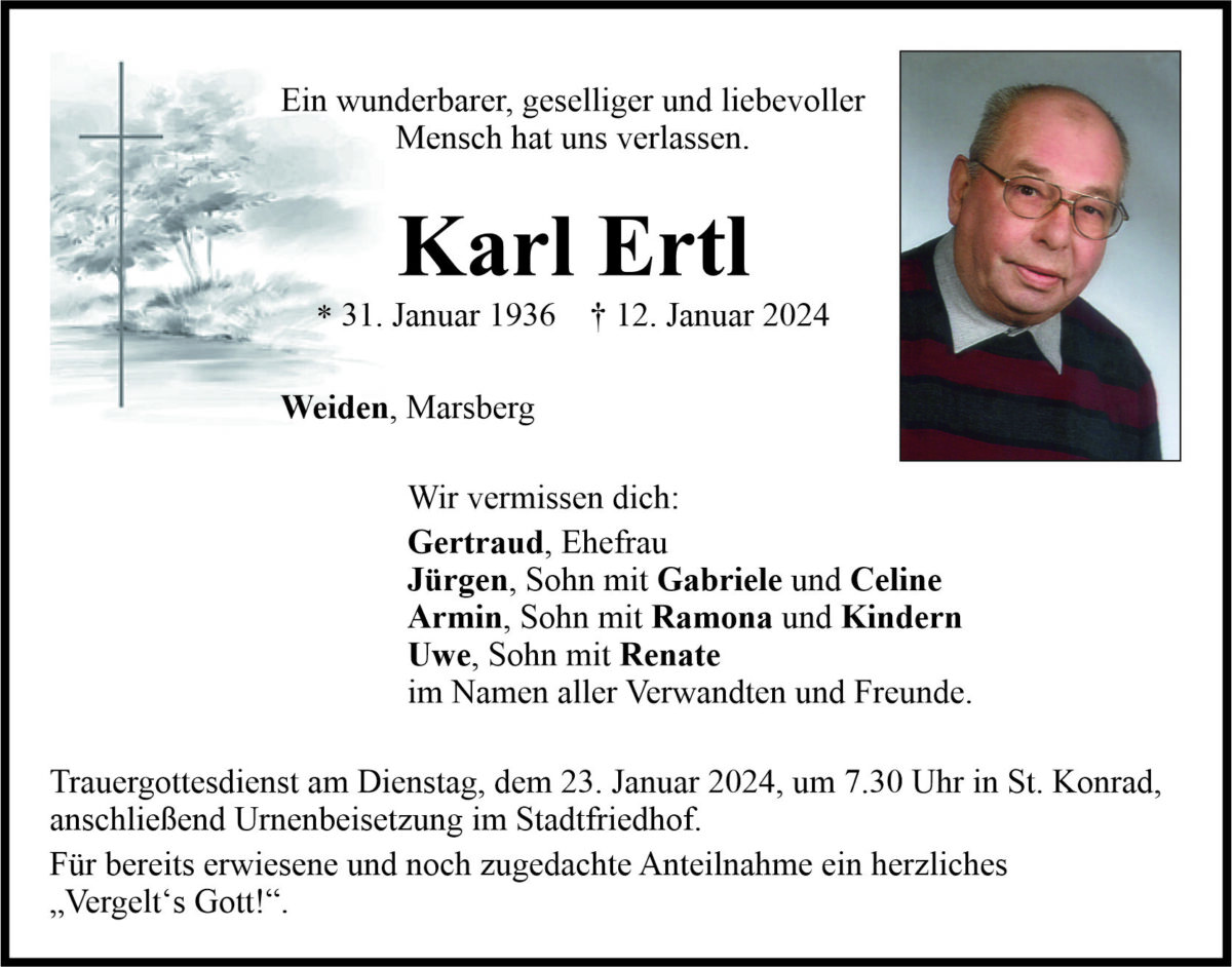Traueranzeige Karl Ertl, Weiden