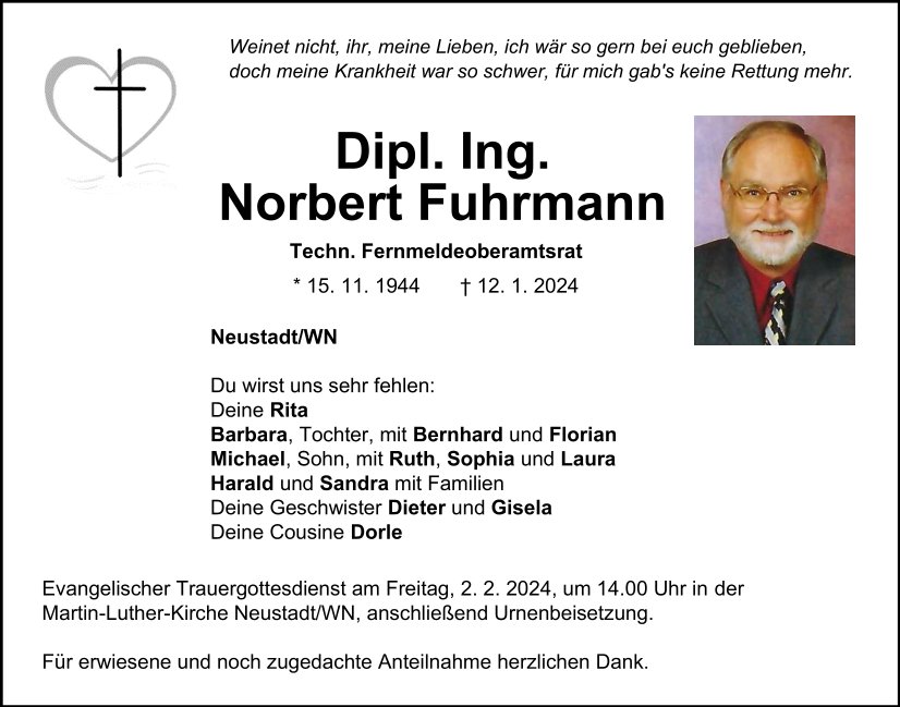 Traueranzeige Norbert Fuhrmann