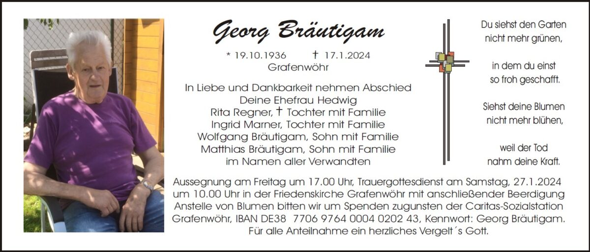 Traueranzeige Georg Bräutigam,  Grafenwöhr
