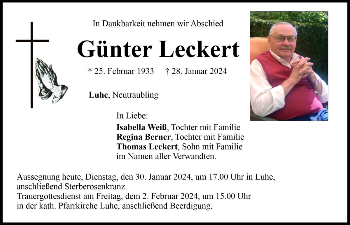 Traueranzeige Günter Leckert, Luhe