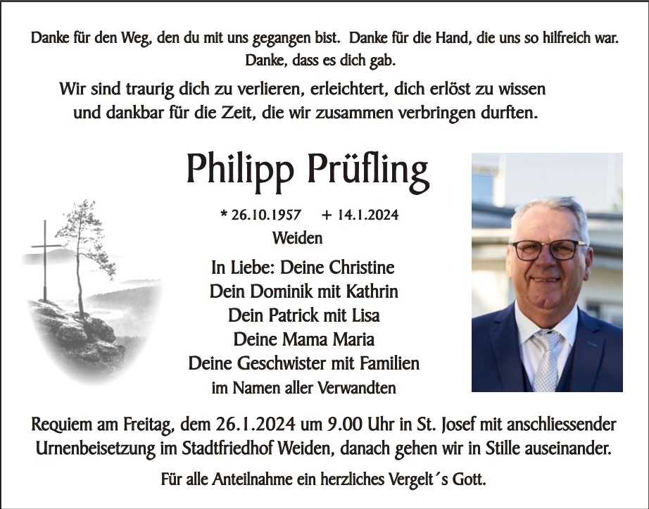 Traueranzeige Philipp Prüfling, Weiden