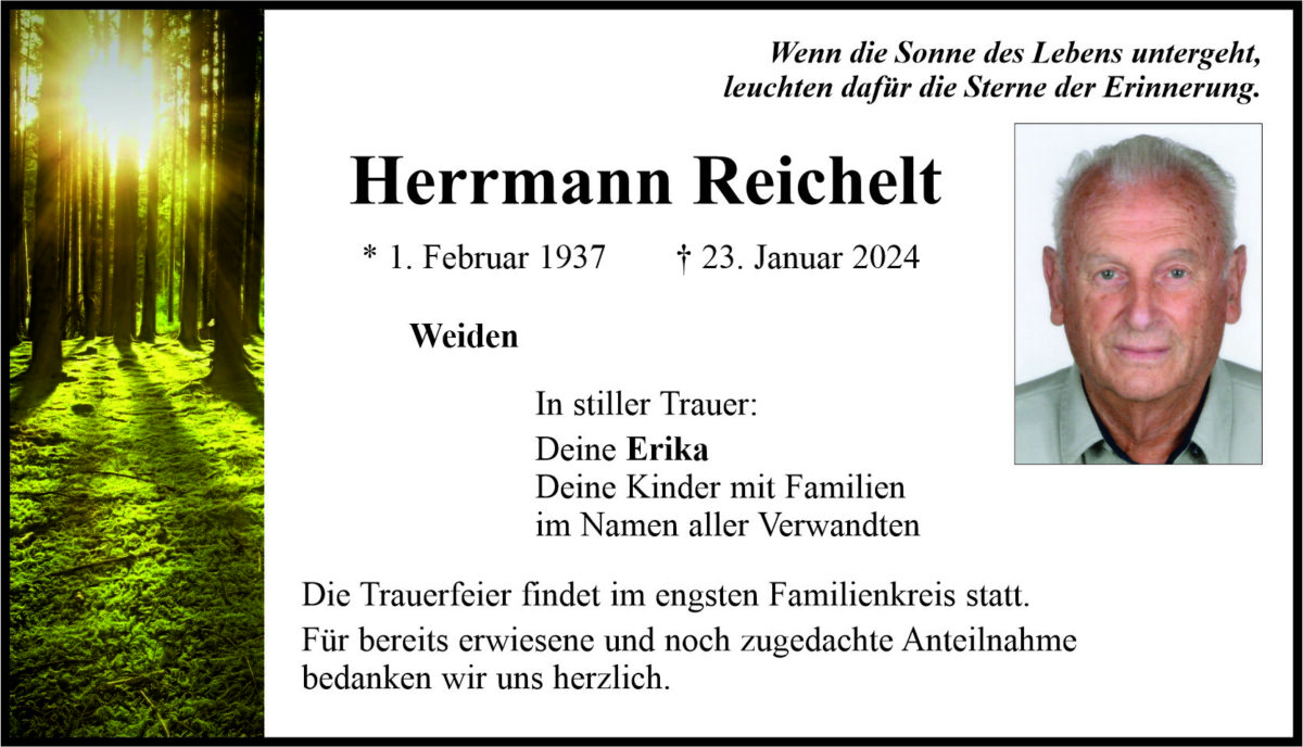 Traueranzeige Herrmann Reichelt, Weiden