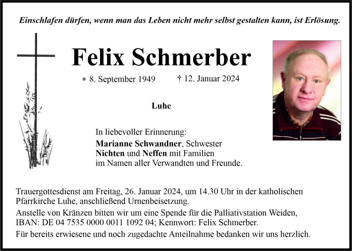 Traueranzeige Felix Schmerber, Luhe