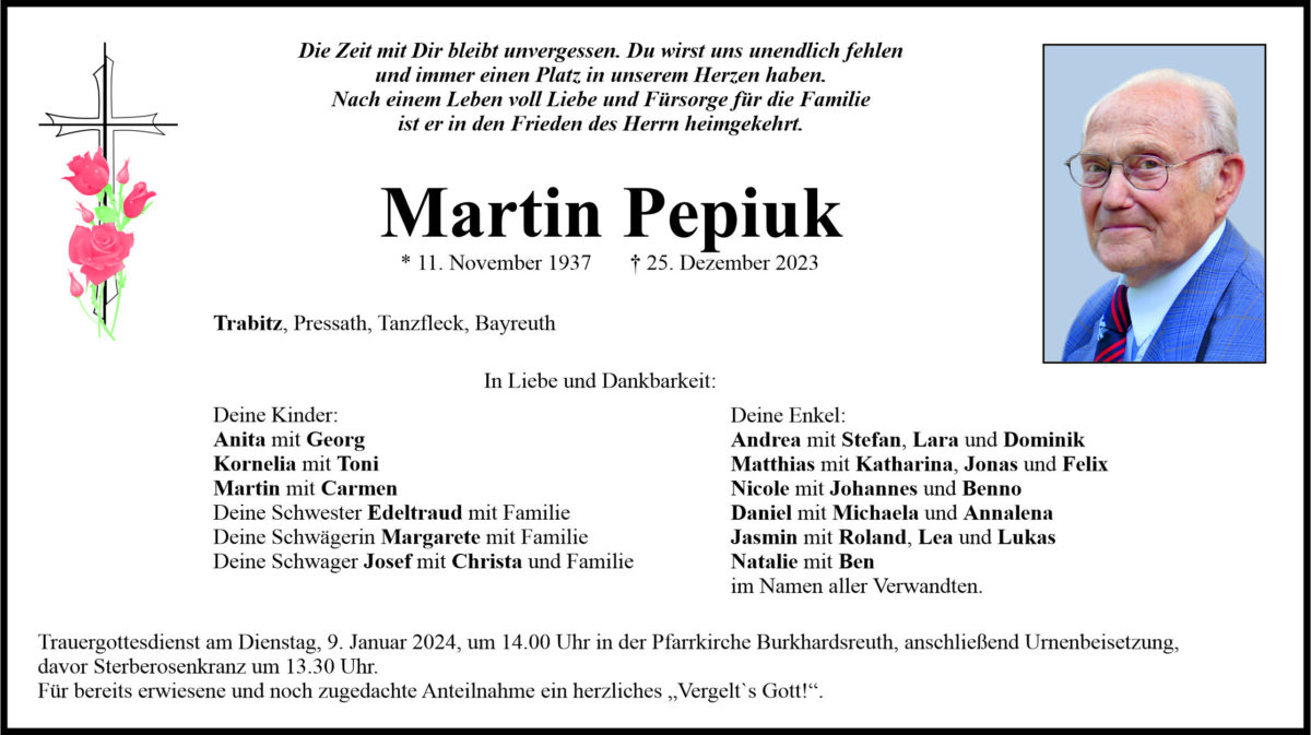 Traueranzeige Martin Pepiuk, Trabitz