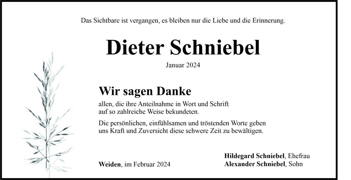 Danksagung Dieter Schniebel, Weiden