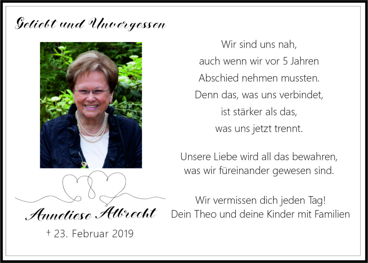 Gedenkanzeige Anneliese Albrecht