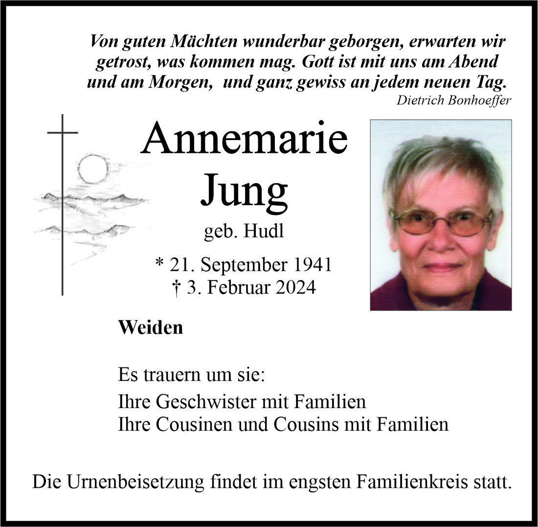 Traueranzeige Annemarie Jung, Weiden