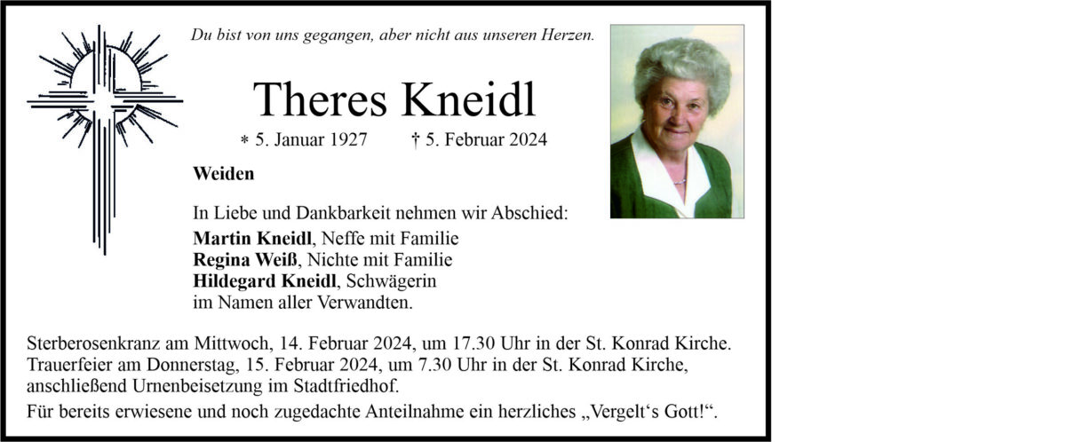 Traueranzeige Theres Kneidl, Weiden