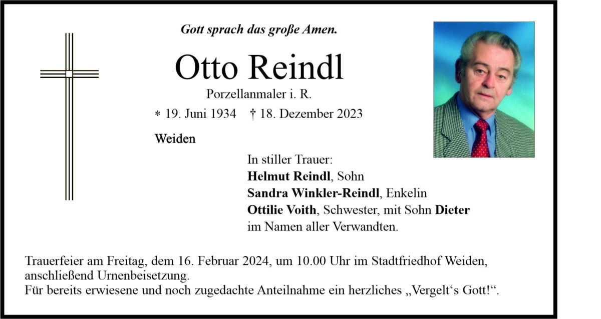 Traueranzeige Otto Reindl, Weiden