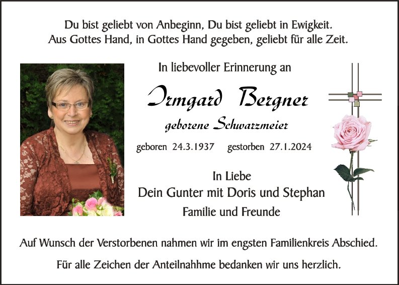 Traueranzeige Irmgard Bergner