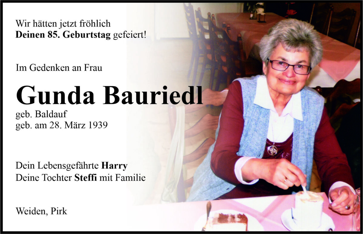 Gedenkanzeige Gunda Bauriedl, Weiden