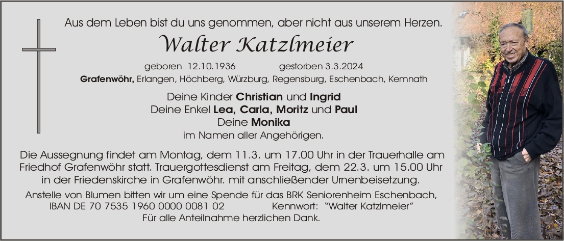 Traueranzeige Walter Katzlmeier, Grafenwöhr
