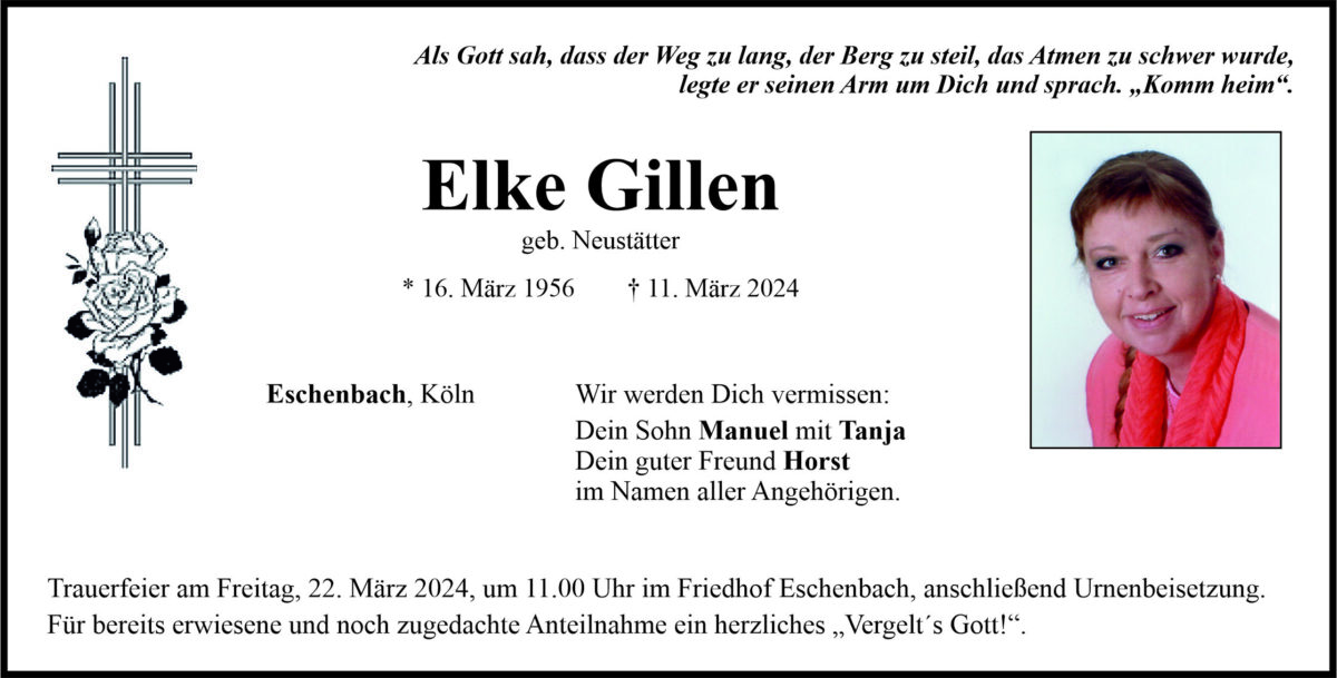 Traueranzeige Elke Gillen, Eschenbach