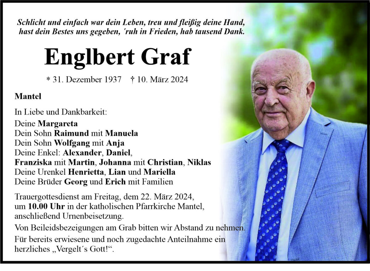 Traueranzeige Englbert Graf, Mantel