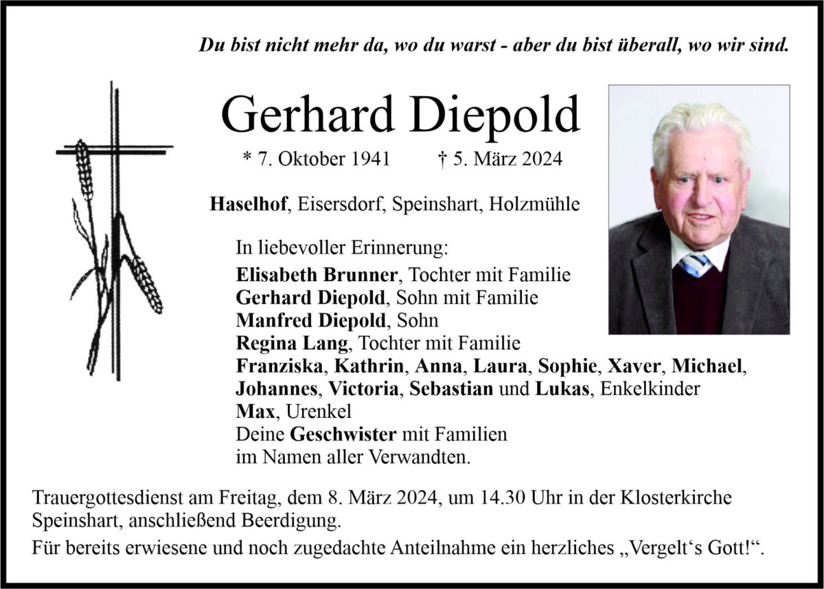 Traueranzeige Gerhard Diepold, Haselhof
