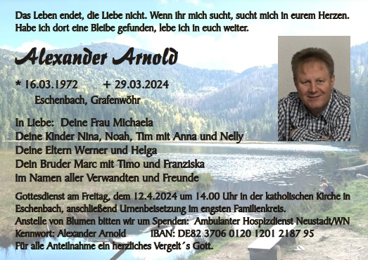 Traueranzeige Alexander Arnold, Eschenbach