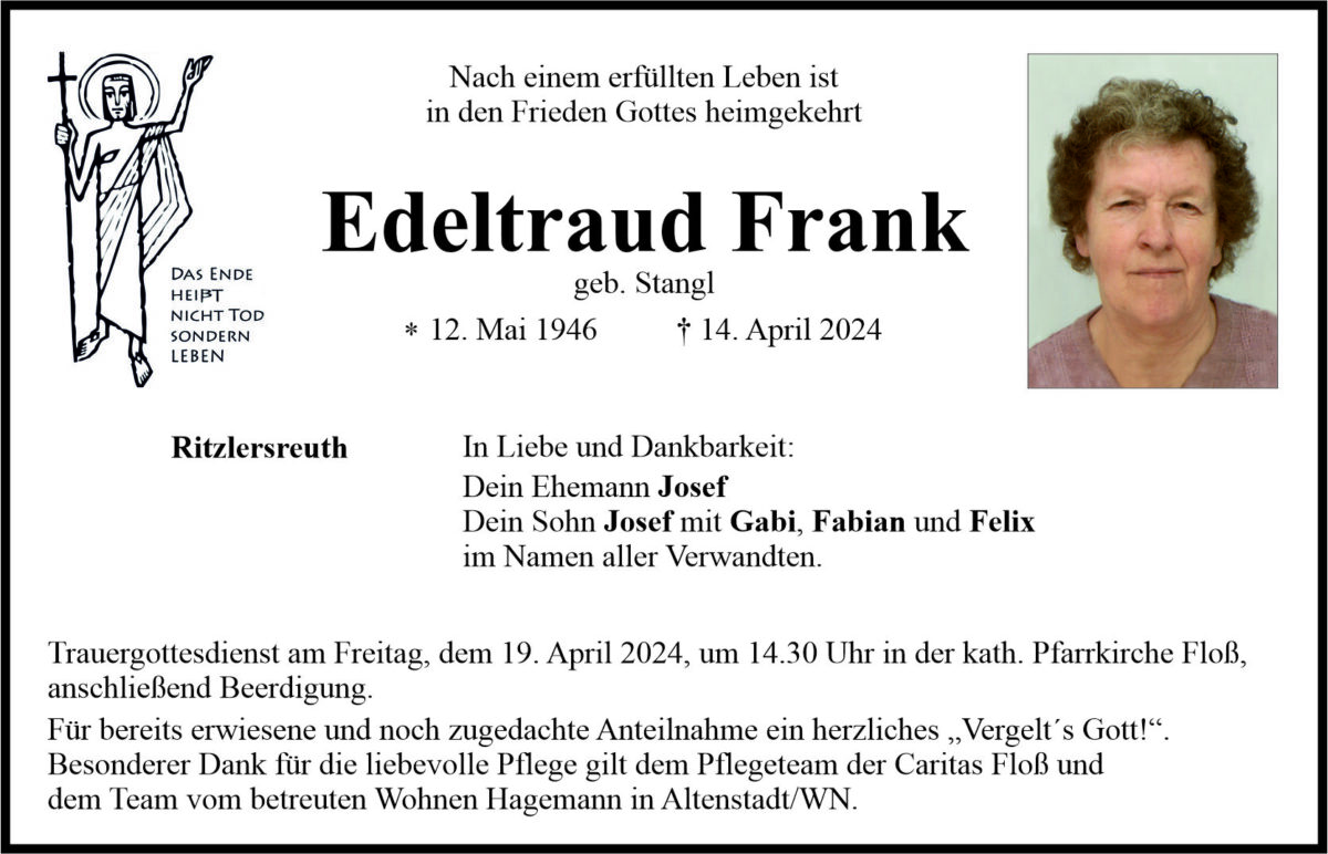 Traueranzeige Edeltraud Frank, Ritzlersreuth